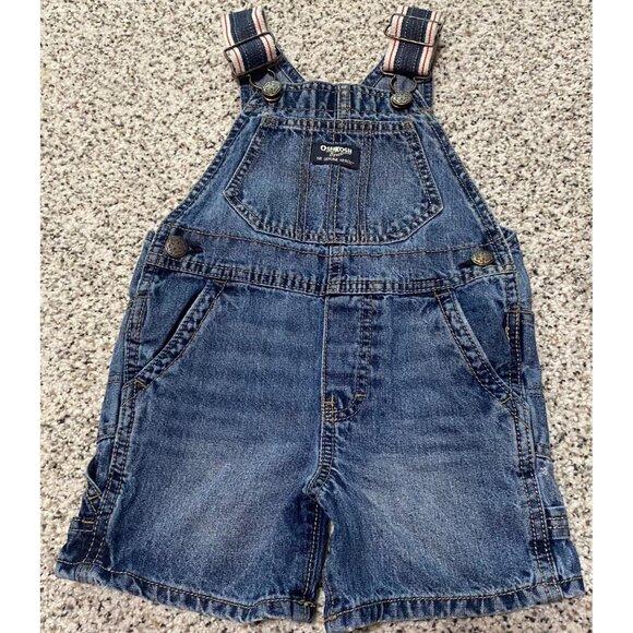 OshKosh B'gosh Overall Shortalls Selvedge Stripe Childs Toddler Size 2T Denim - Picture 1 of 4